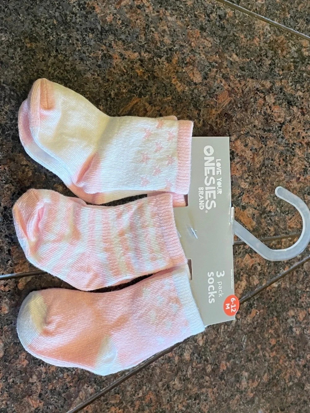 NWT Onesies Brand Baby Girl Pink Stars & Stripes Socks 3-Pack 6-12M
